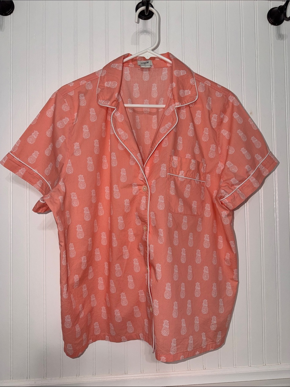 J Crew Cotton Short Slv XL Pajamas & Shorts Peach w/ Pineapple Print EUC - Picture 3 of 10